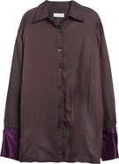 Dries Van Noten Cartan Oversize Padded Stripe Button-Up Shirt with Detachable Cuffs