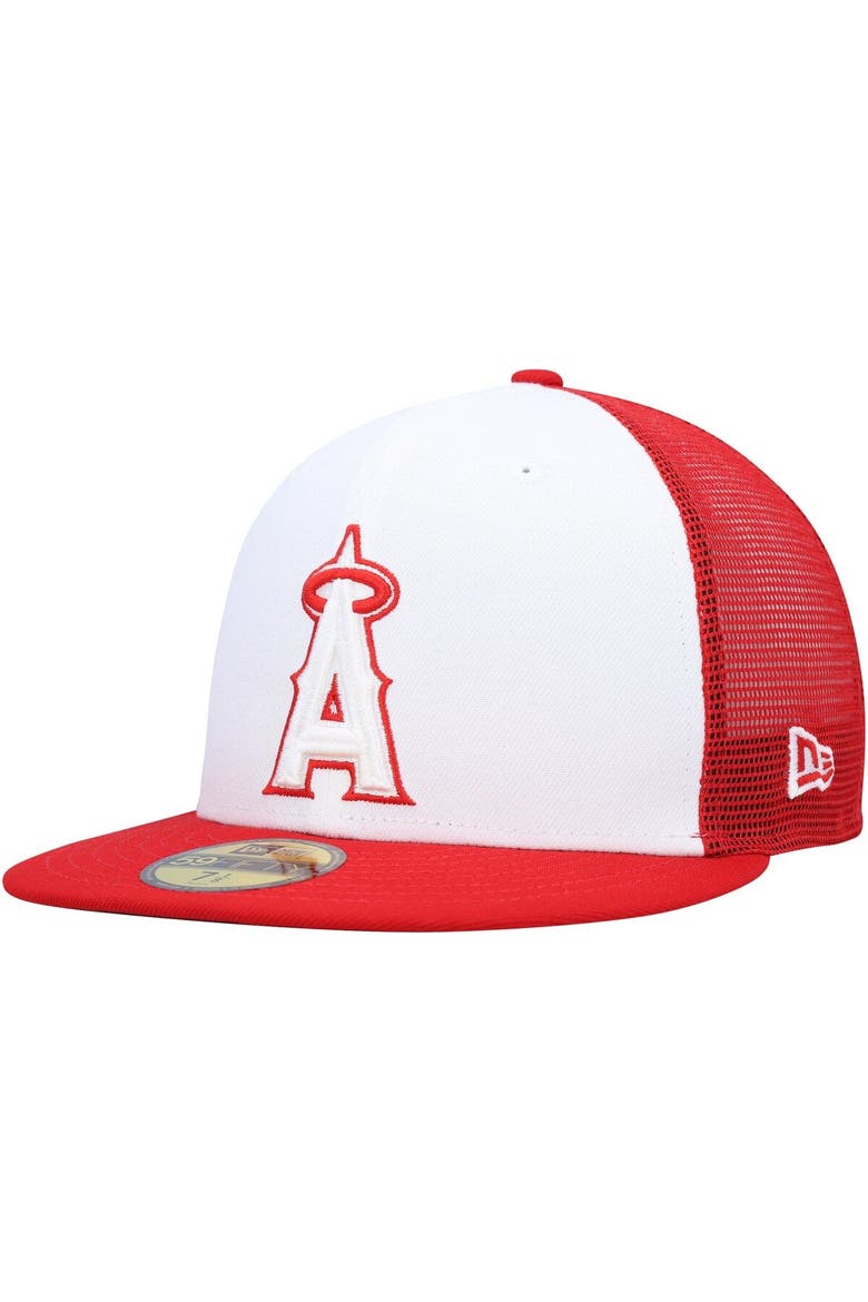 Men's New Era White/Red Los Angeles Angels 2023 On-Field Batting Practice 59FIFTY Fitted Hat, Main, color, White