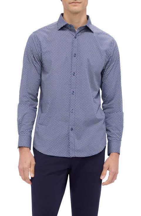 Axel Shaped Fit Geo Print Stretch Button-Up Shirt
