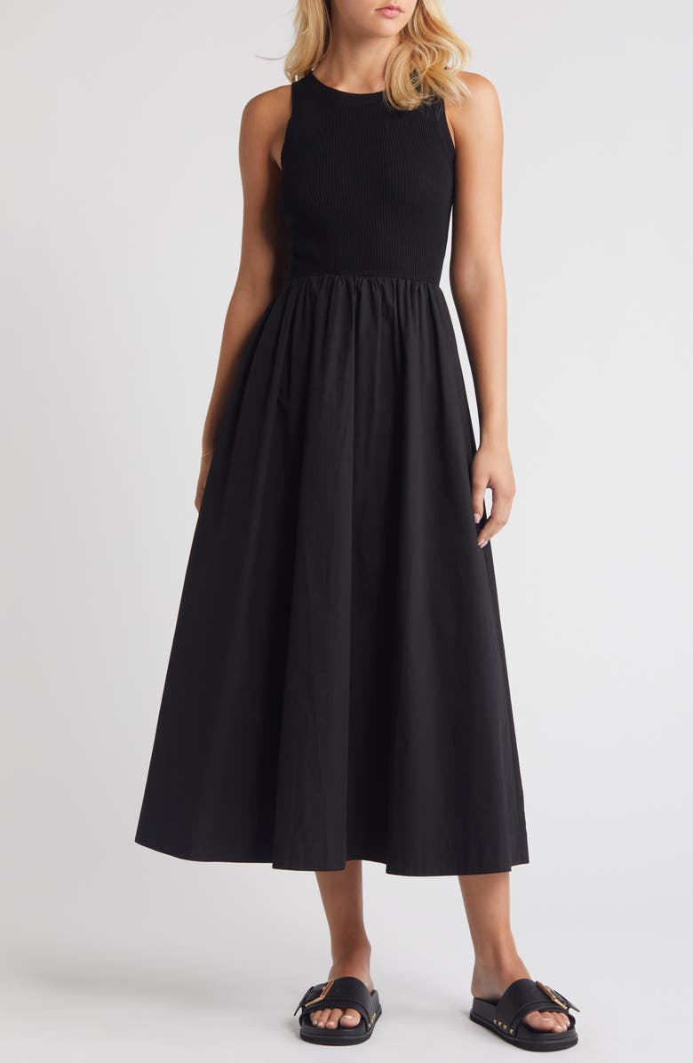 MOON RIVER Mixed Media Sleeveless Sundress, Main, color, 