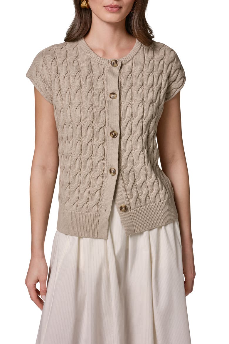 Extended Shoulder Cable Cardigan, Main, color, SANDSTONE