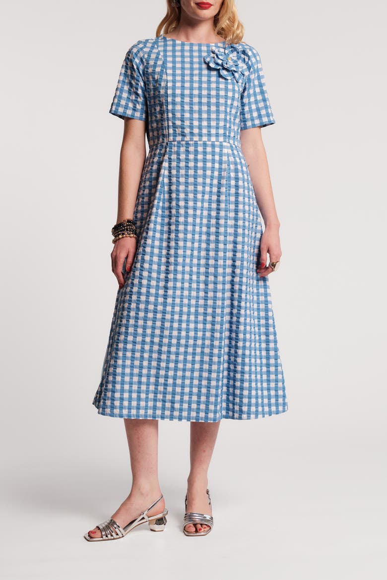 Michelle Midi Dress Gingham, Main, color, Blue/White