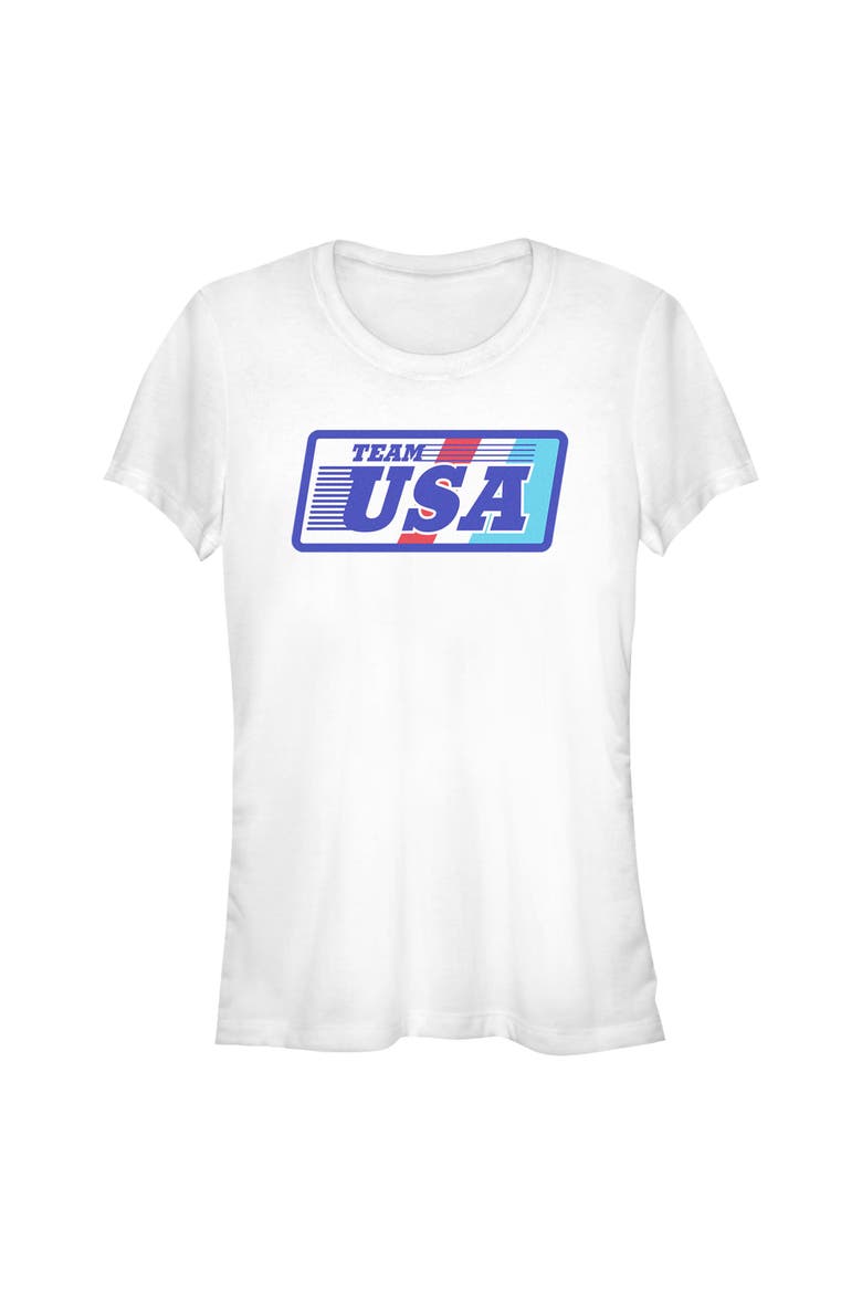 Juniors Lost Gods Retro Stripes USA Badge T Shirt, Main, color, White