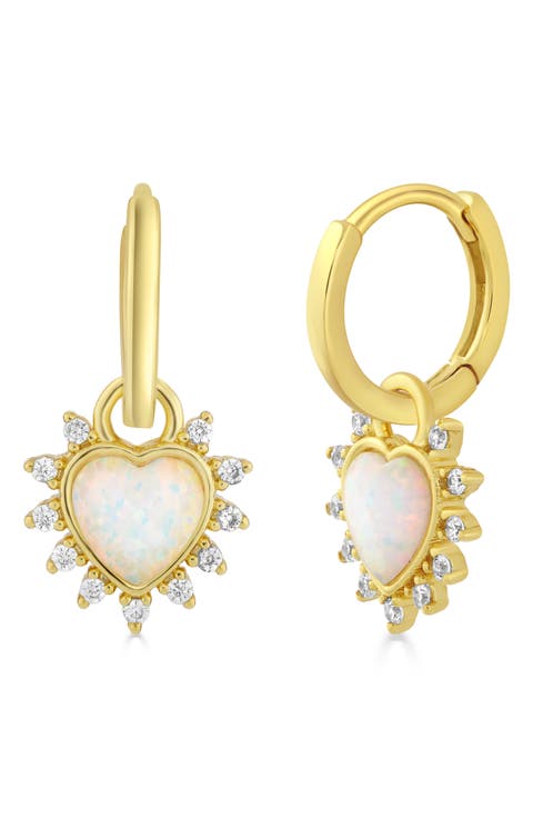 Imitation Opal Halo Heart Huggie Hoop Earrings