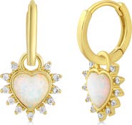 Sienna Vale Imitation Opal Halo Heart Huggie Hoop Earrings