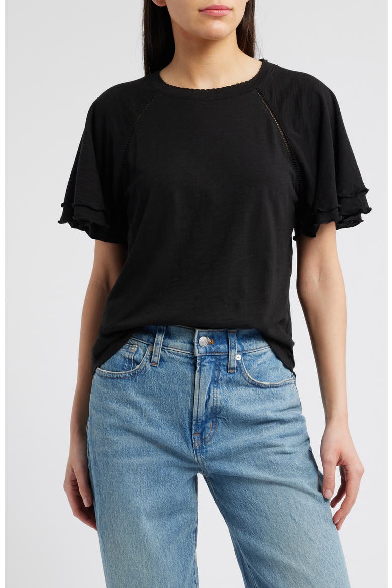 Flutter Sleeve Top, Main, color, BLACK