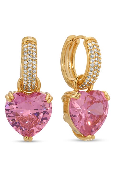 Cora Cubic Zirconia Heart Drop Huggie Hoop Earrings