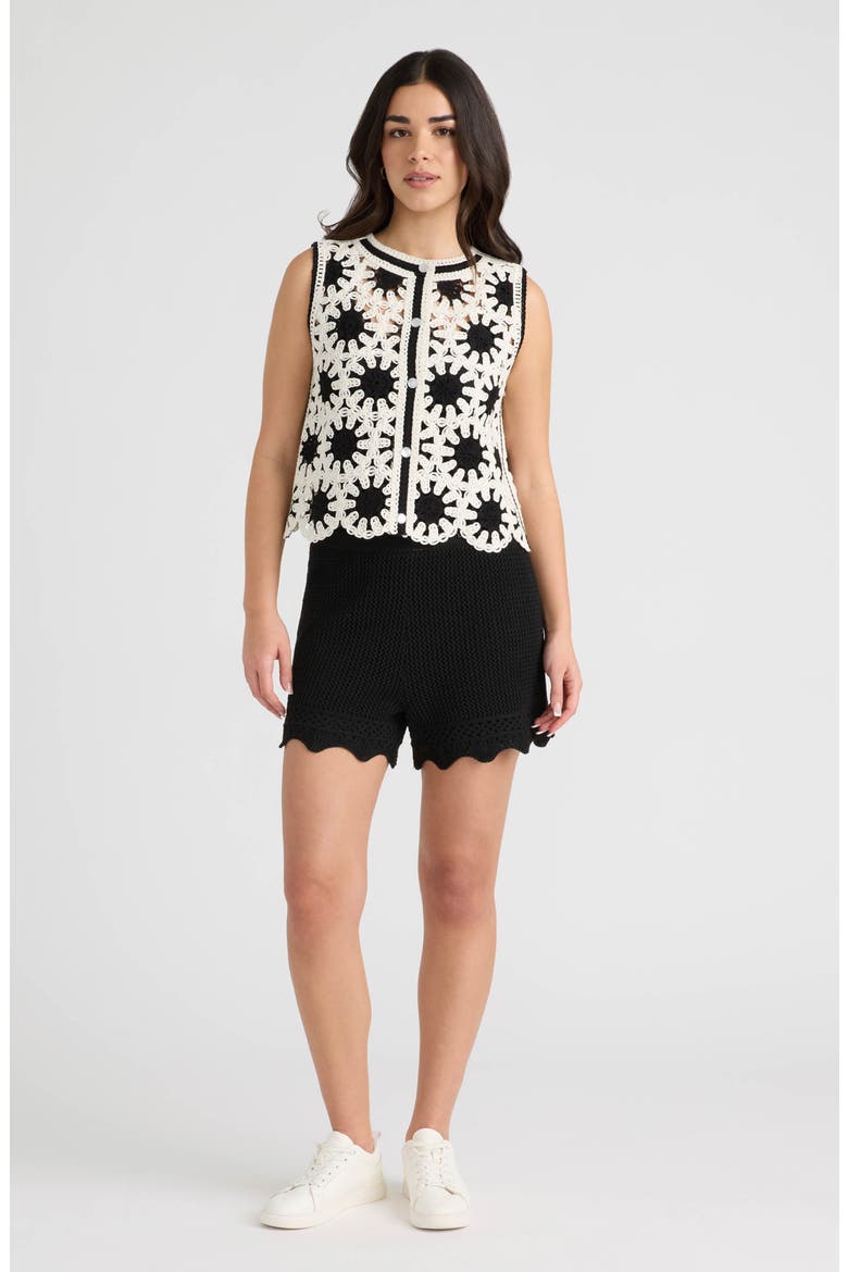 Scallop Crochet Shorts, Alternate, color, BLACK