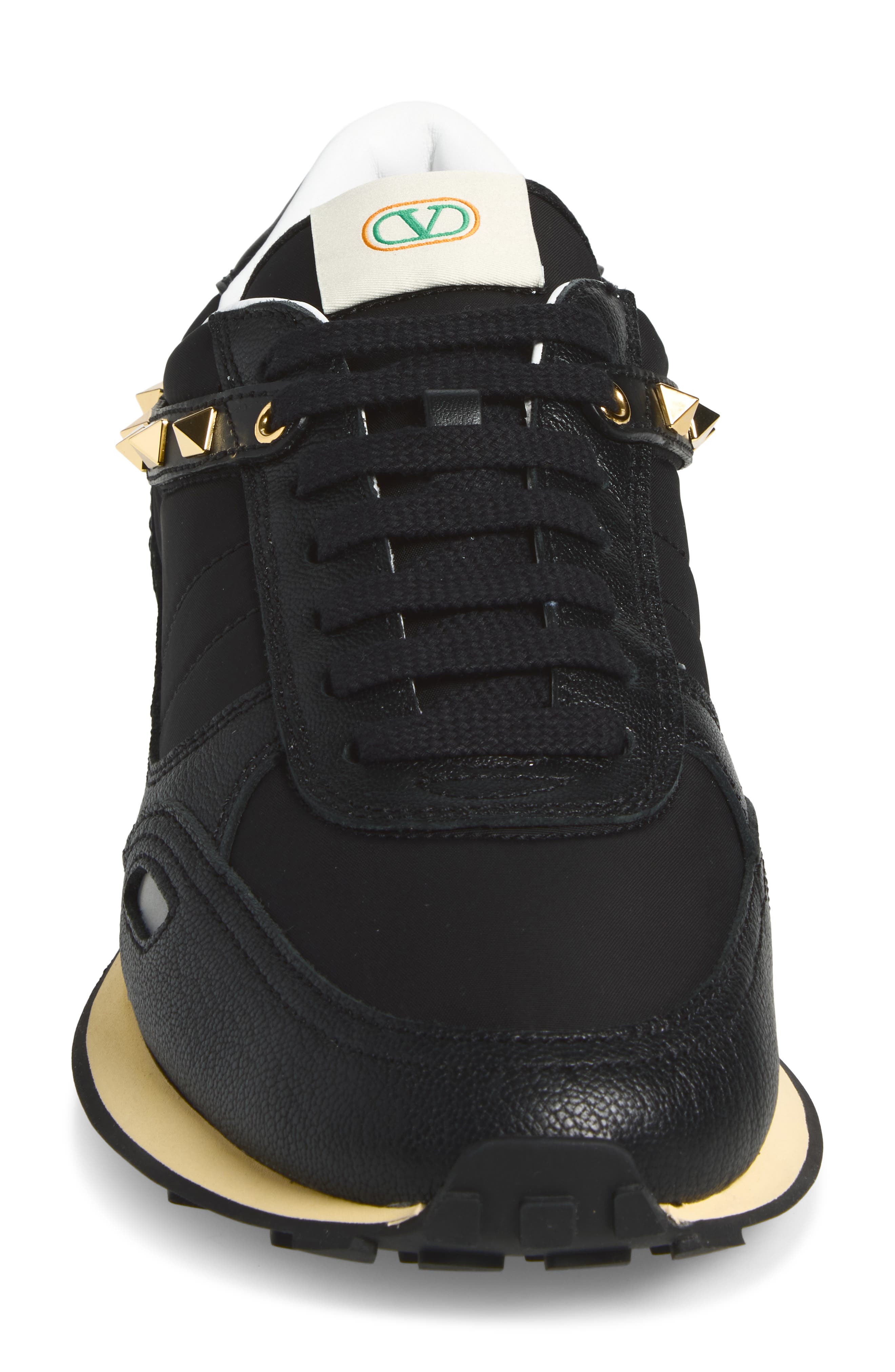 Stud Up Leather Sneaker, Alternate, color, BLACK