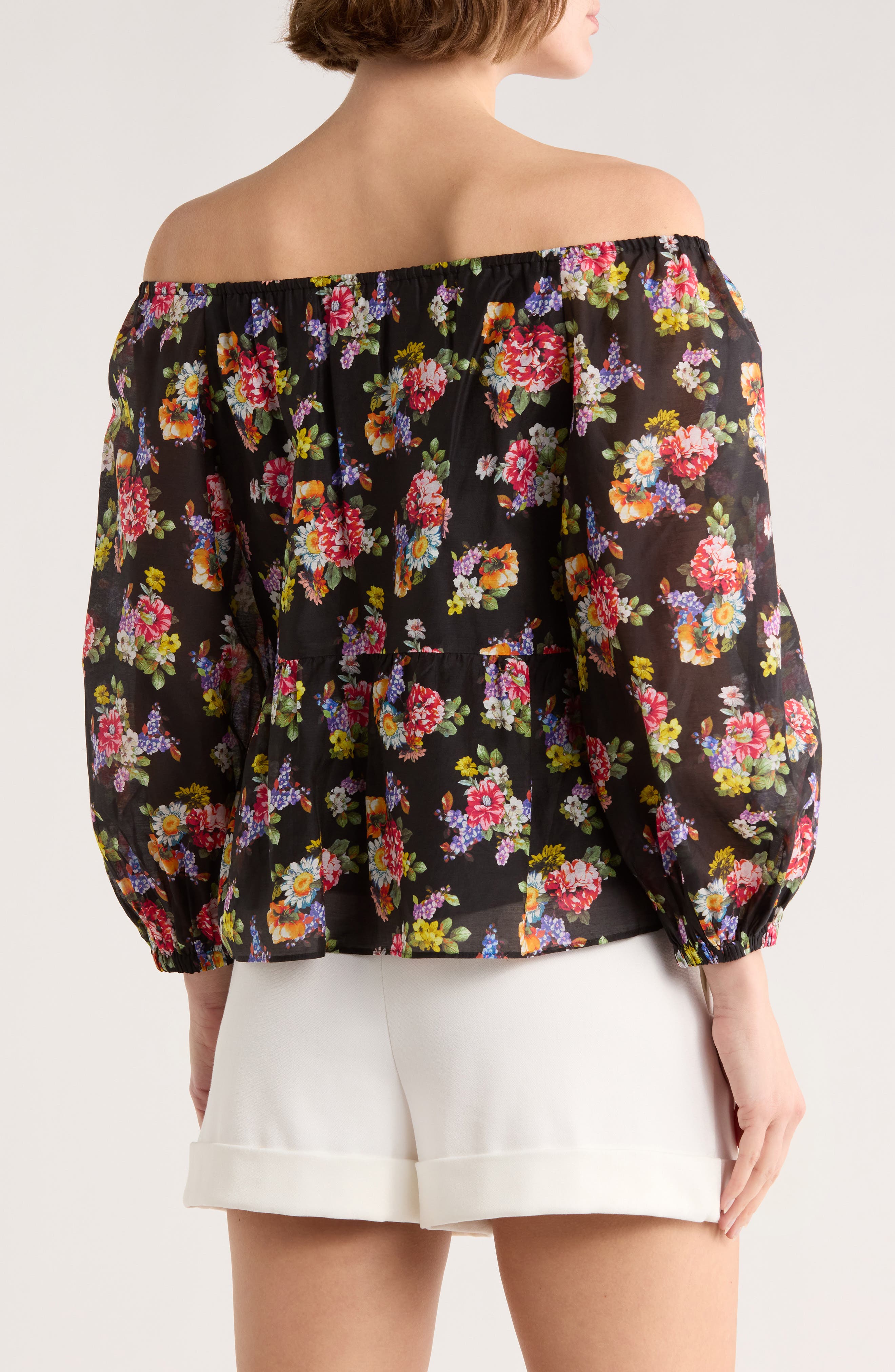 Floral Print Ruffle Peasant Top - image 2