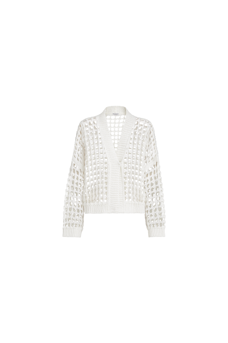 Jute and cotton net cardigan, Alternate, color, White
