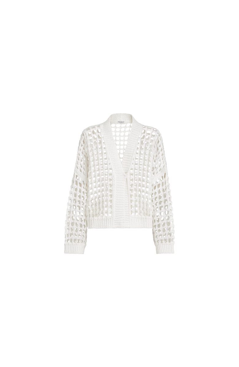 Brunello Cucinelli Jute and cotton net cardigan, Alternate, color, White