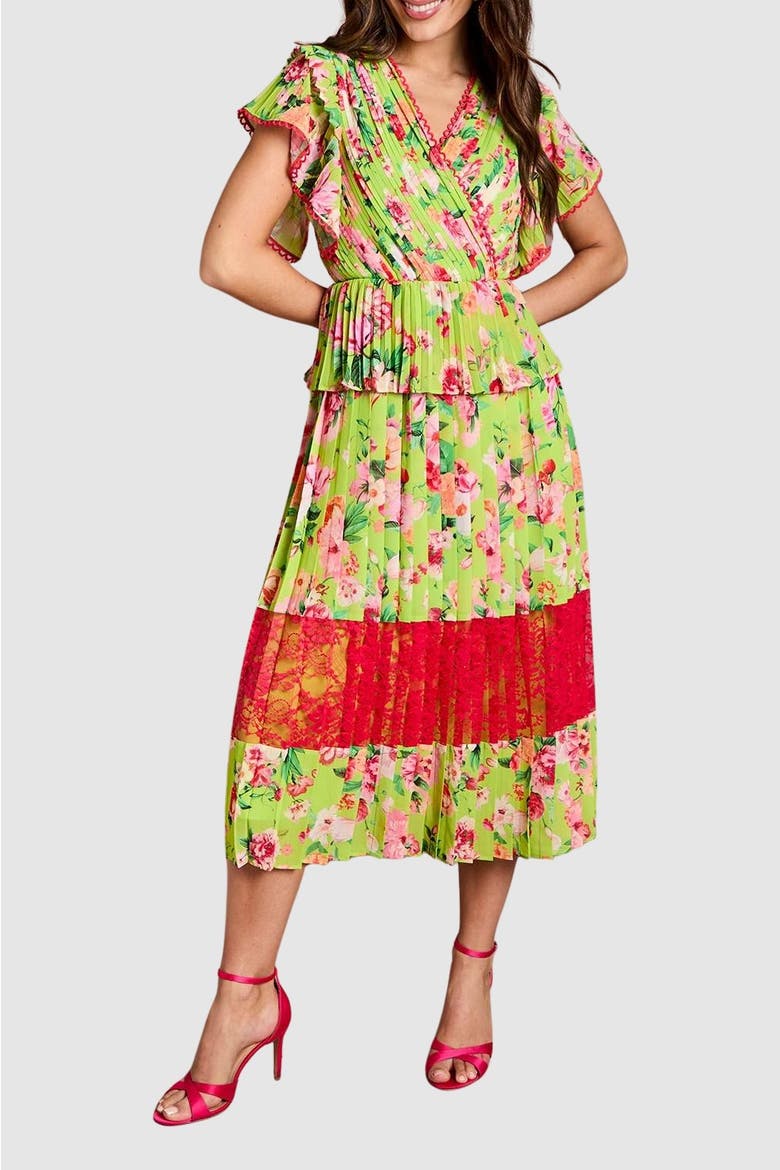 Lace Wrap Midi Dress, Alternate, color, Green