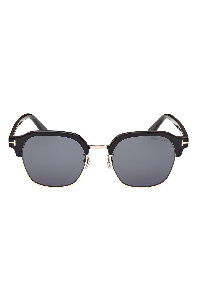 TOM FORD 54mm Browline Sunglasses, Main, color, Shiny Black / Smoke