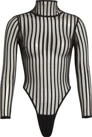 LaQuan Smith Illusion Stripe Turtleneck Bodysuit