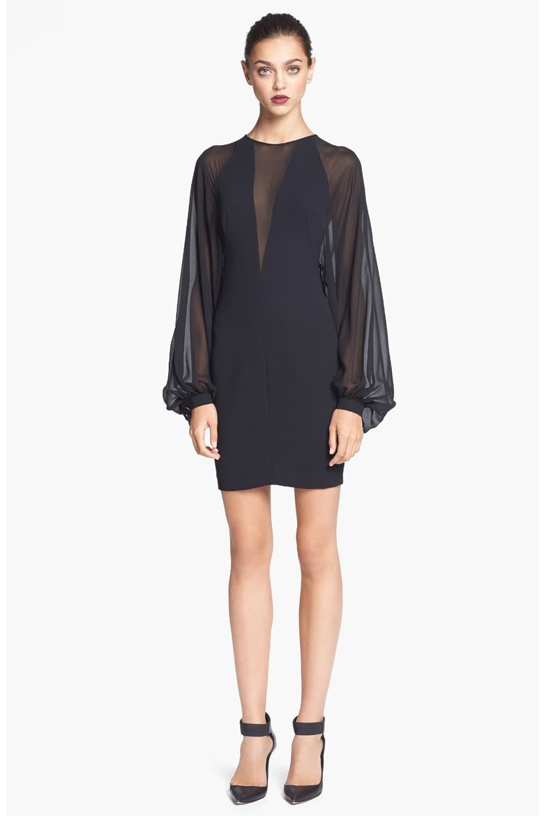 Techno Crepe Illusion Dress, Main, color, BLACK