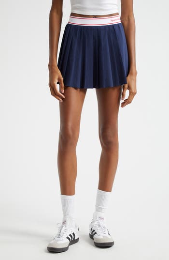 Sporty And Rich Sporty & Rich Serif Logo Pleated Miniskirt In Navy