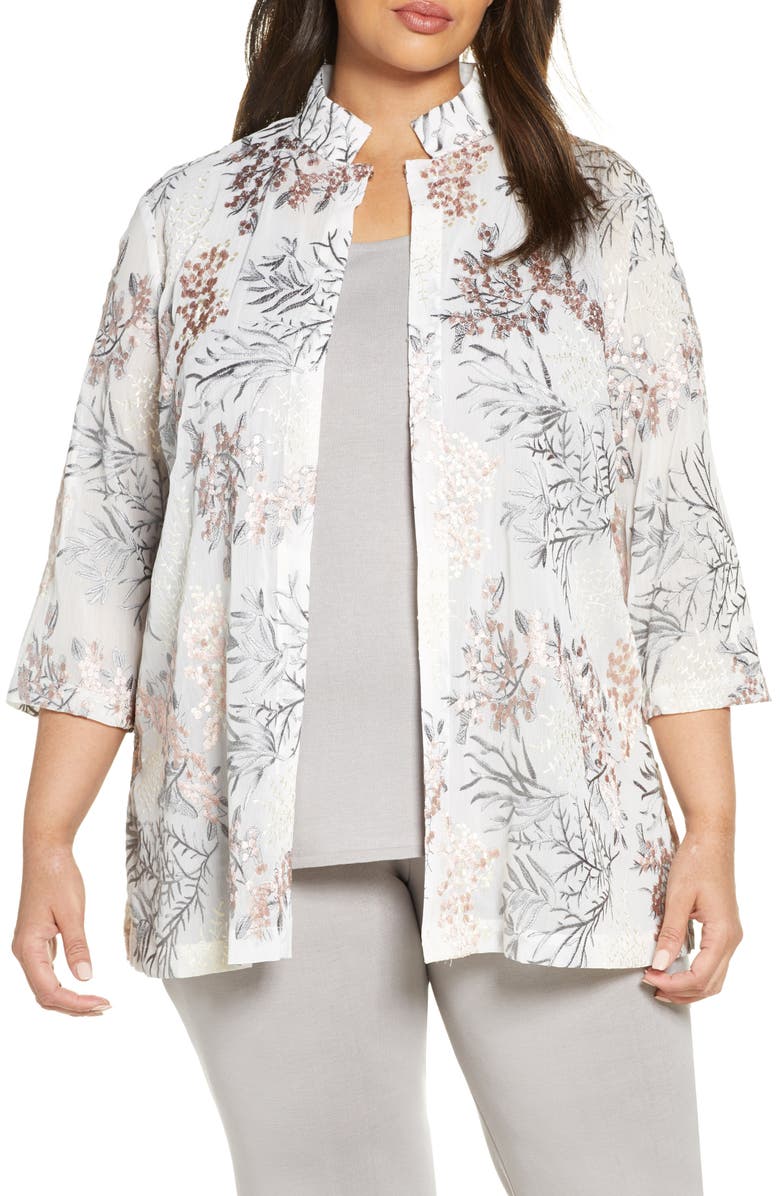 Ming Wang Floral Embroidered Jacket, Main, color, 