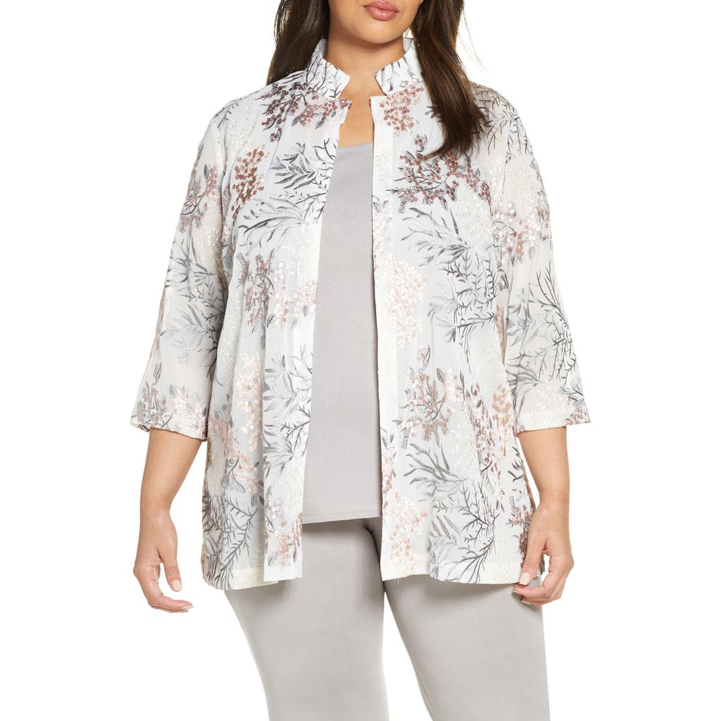 Ming Wang Floral Embroidered Jacket In White/multi