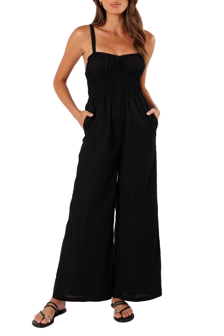 Williams Wide Leg Cotton & Linen Jumpsuit, Main, color, BLACK