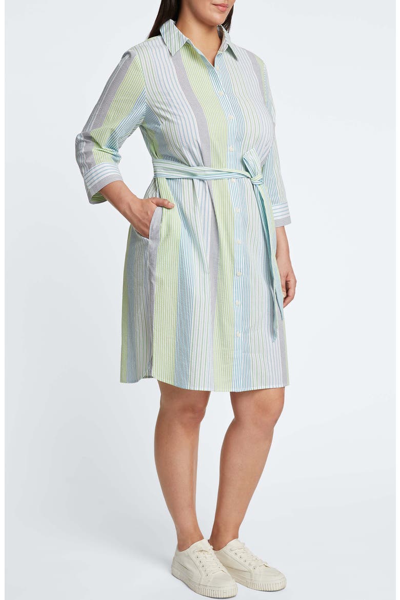 Rocca Belted Stripe Seersucker Shirtdress, Alternate, color, BLUE MULTI
