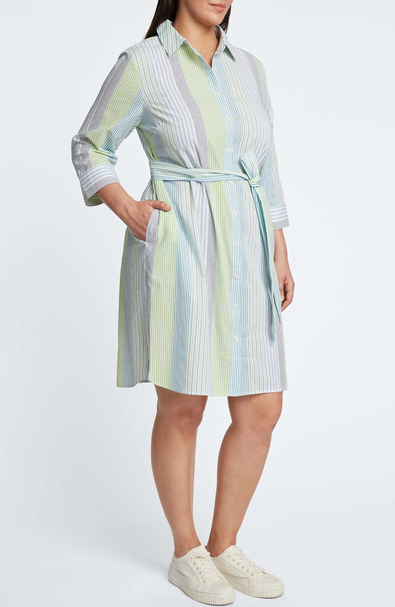 Foxcroft Rocca Belted Stripe Seersucker Shirtdress, Alternate, color,