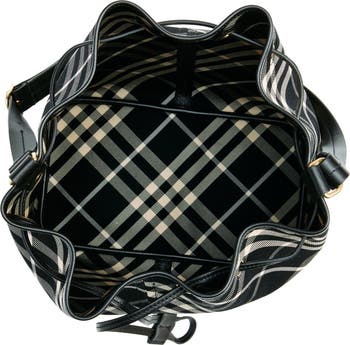 バーバリー Burberry Medium Drawstring Bucket Shoulder Bag Burberry Beige Jacquard Check Drawstring Bucket Bag