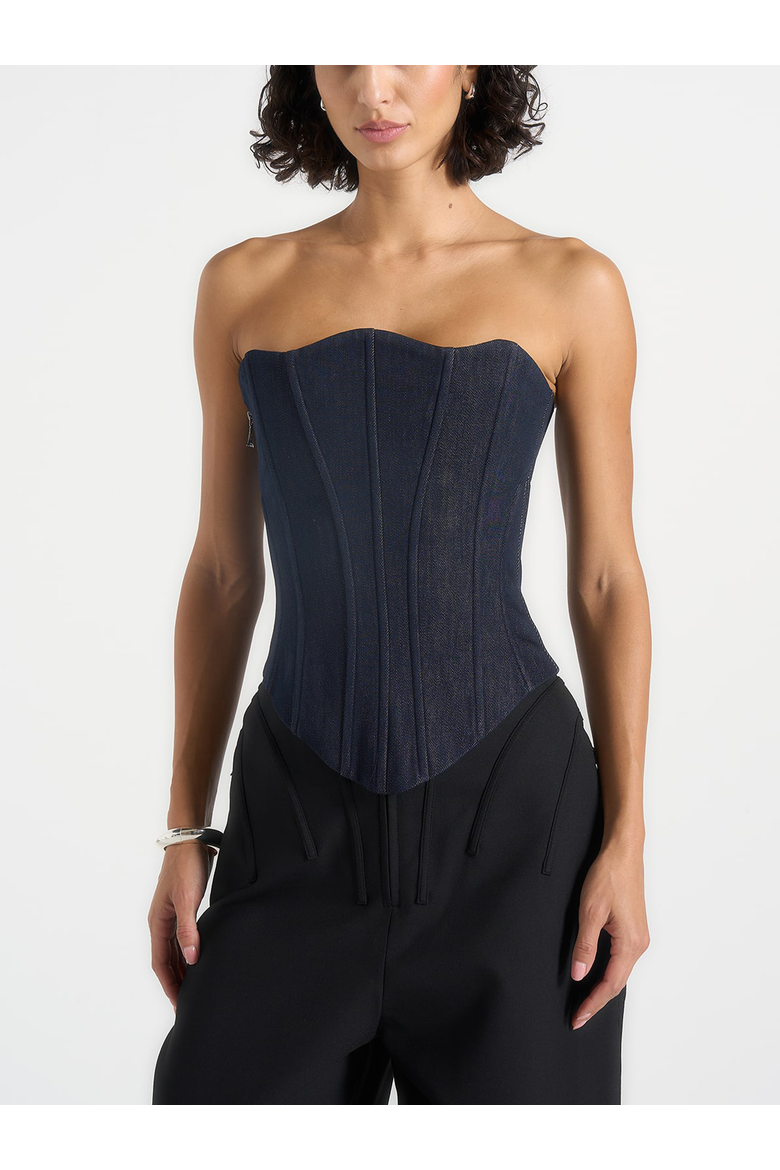 Scarlett Denim Lace Up Corset, Main, color, Blue