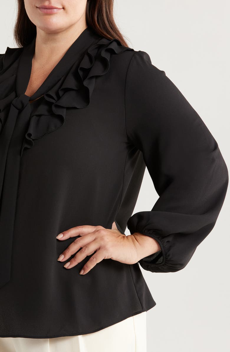 KASPER Ruffle Tie Front Crepe Top, Alternate, color, 