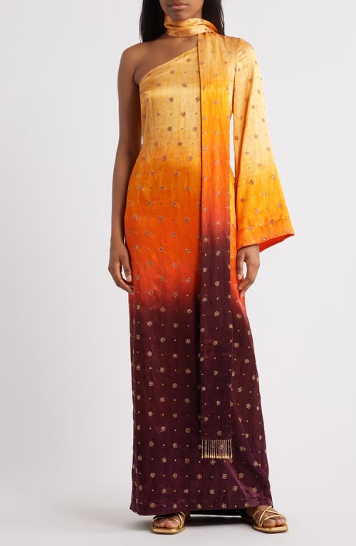 Shop Sani One-shoulder Long Sleeve Gown In Dusky Ember