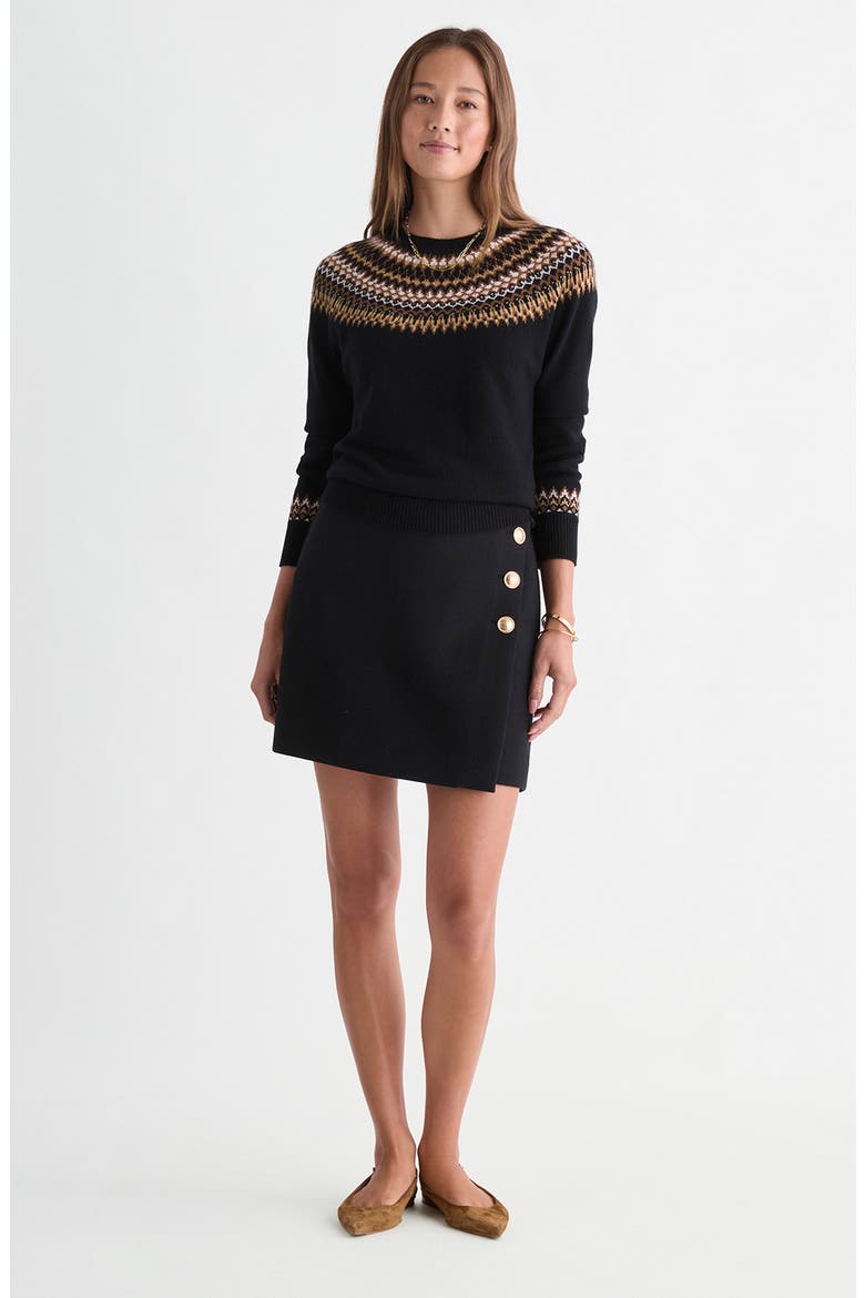 Fair Isle Crewneck Sweater, Alternate, color, JET BLACK