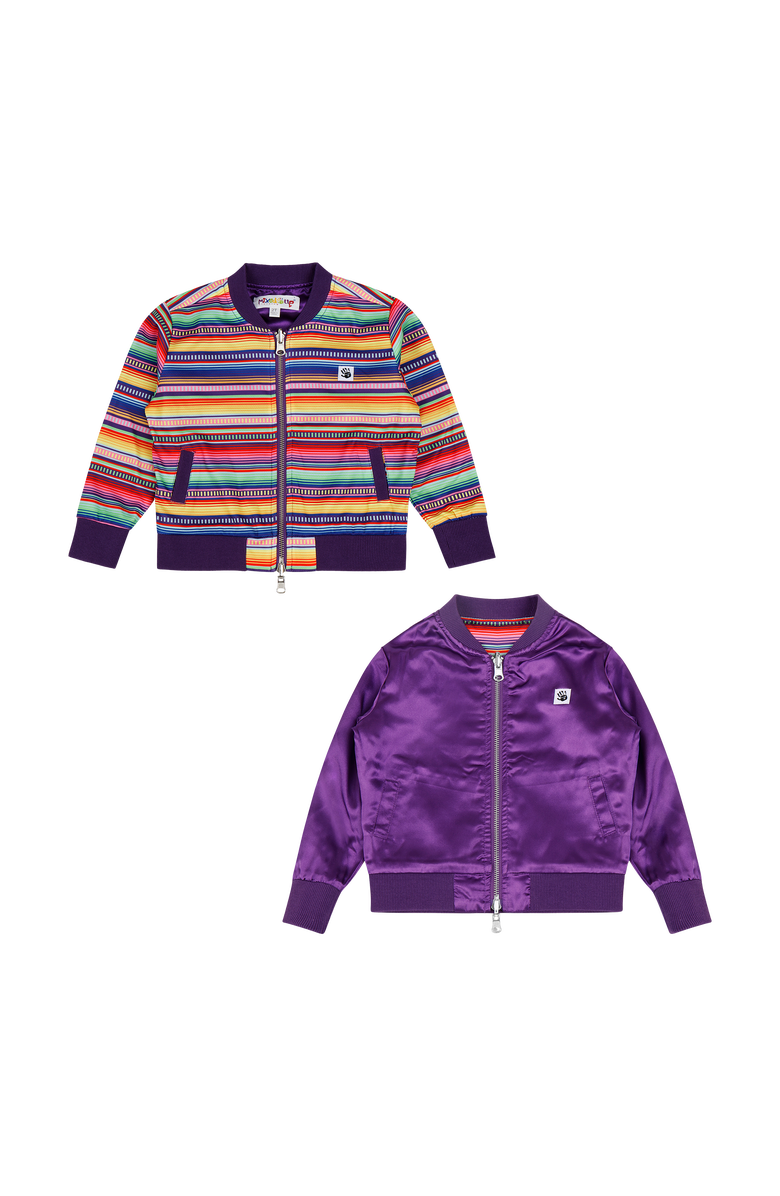 Mixed Up Clothing Girls Reversible Zip up Lightweight Bomber Jacket, Alternate, color, Purple Multicolor Stripe