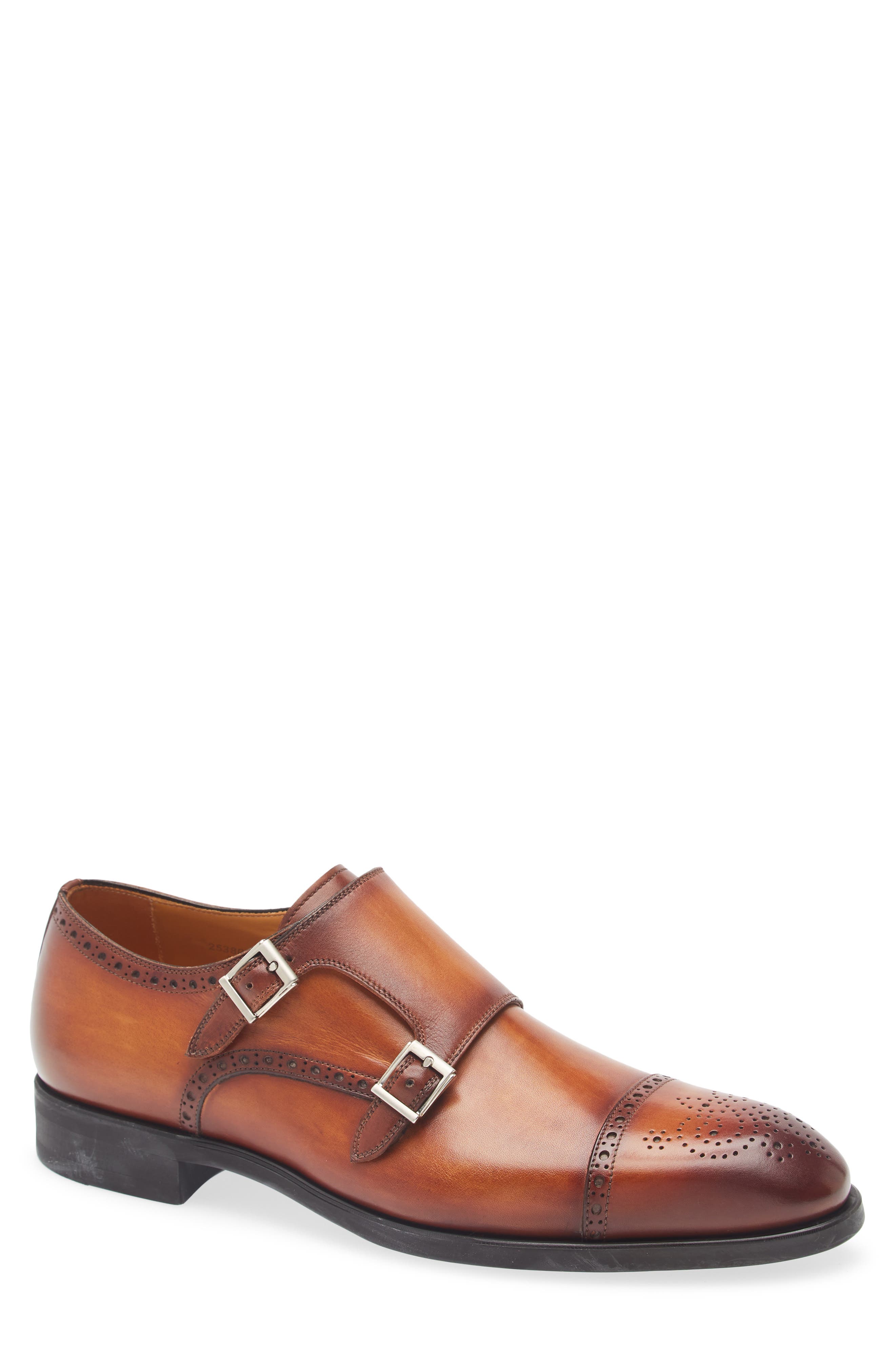 Magnanni Miliano Monk Strap Shoe, Main, color, Cuero