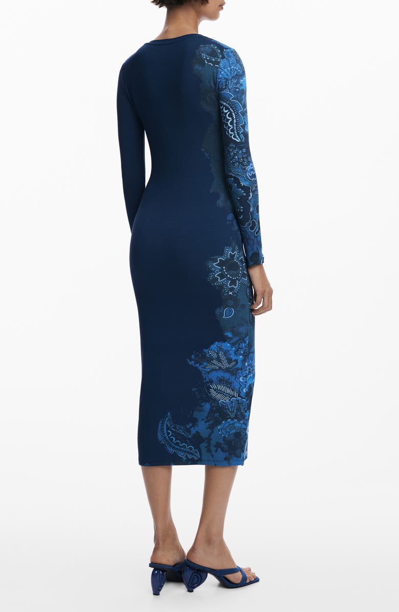Desigual Floral Print Long Sleeve Midi Dress, Alternate, color, Navy Blue