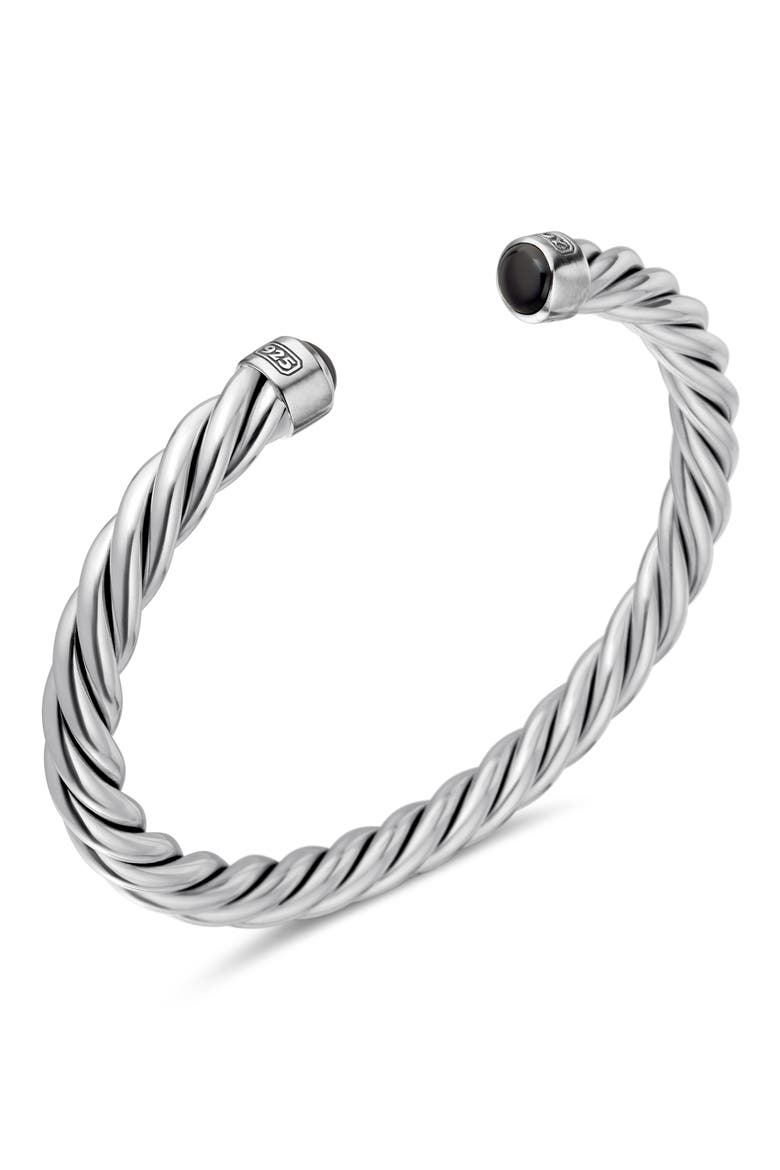 Men's Cable Cuff Bracelet in Sterling Silver with Semiprecious Stone, 6mm, Alternate, color, SILVER