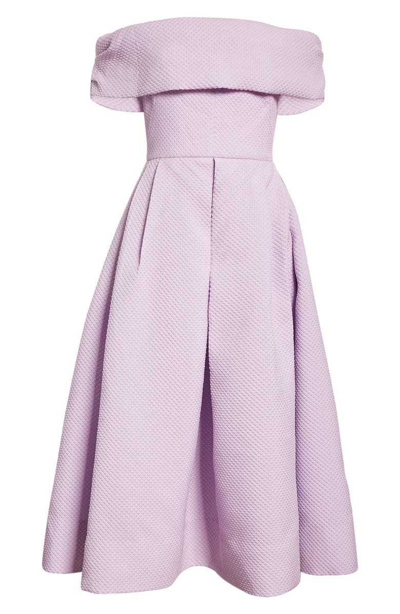 Lela Rose Diamond Jacquard Off the Shoulder Midi Dress, Alternate, color, 