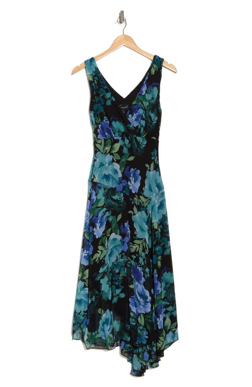 Connected Apparel Chiffon Asymmetric Midi Dress In Blue