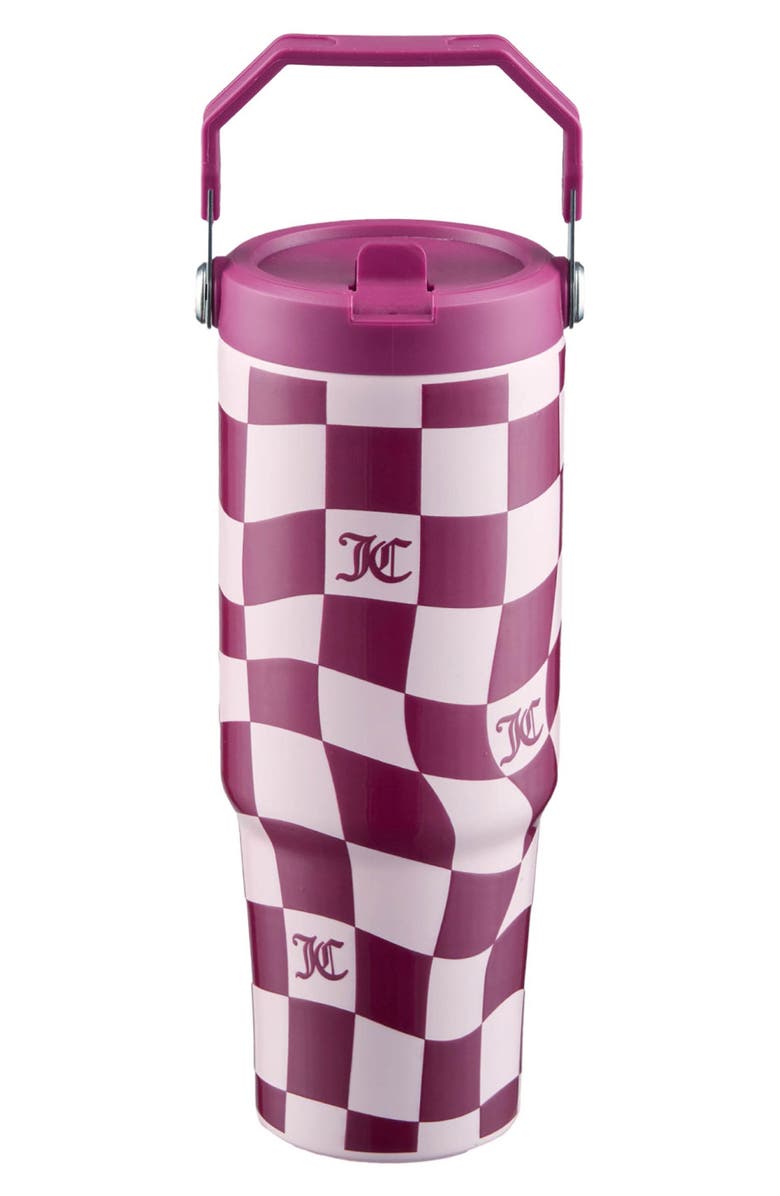 Juicy Couture 30-Ounce Stainless Steel Flip Sip Water Tumbler, Main, color, Pink Wavy Check