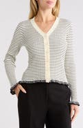 Adrianna Papell Striped Ruffle Cuff Cardigan