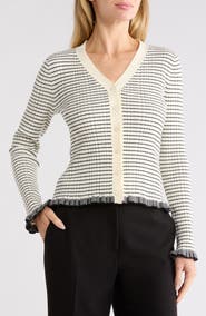 Adrianna Papell Striped Ruffle Cuff Cardigan