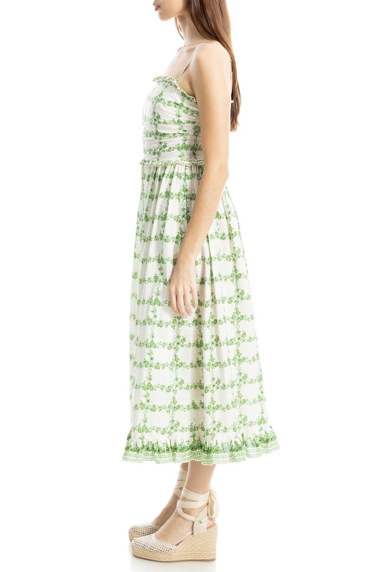 Ruffle Printed Midi Sundress, Alternate, color, WHITE/ GREEN FLORAL