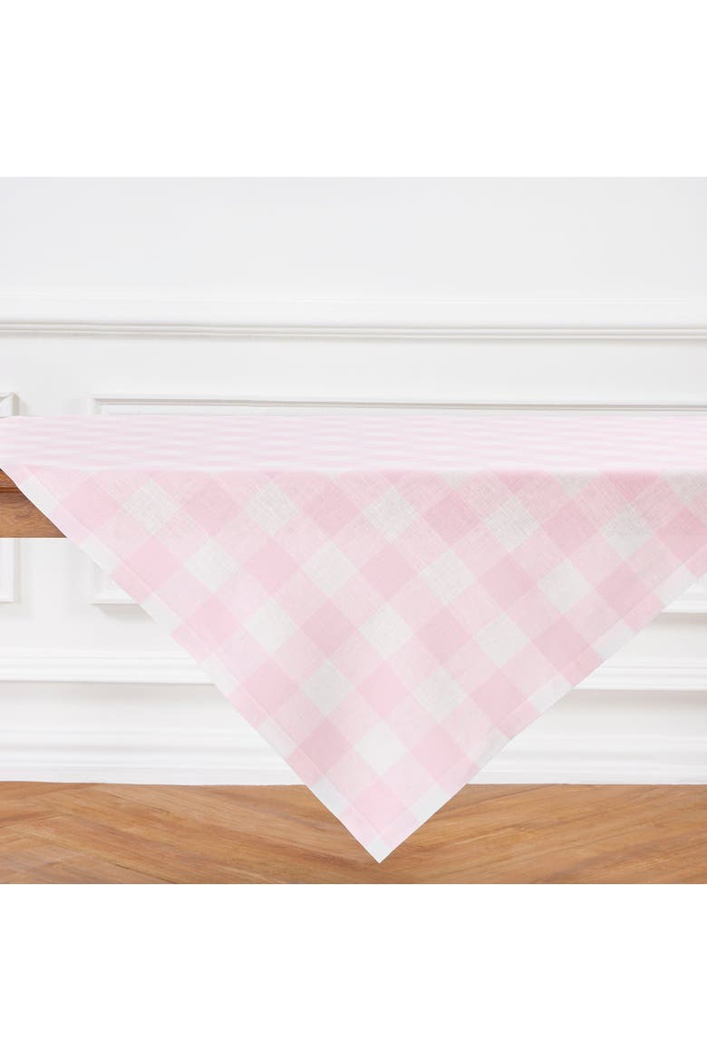 Linen Table Throw 52 x 52 Inch - Buffalo Check, Alternate, color, Marshmellow Pink
