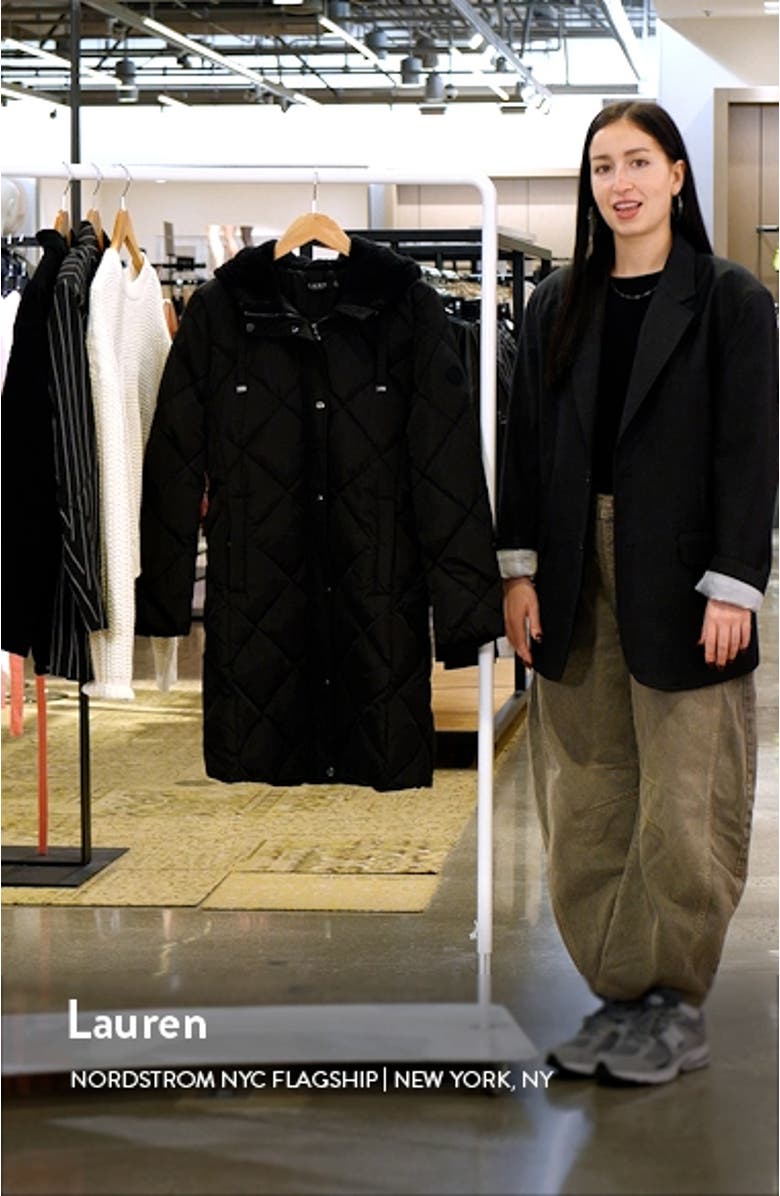 Diamond Quilted Hooded Long Puffer Coat, sales video thumbnail