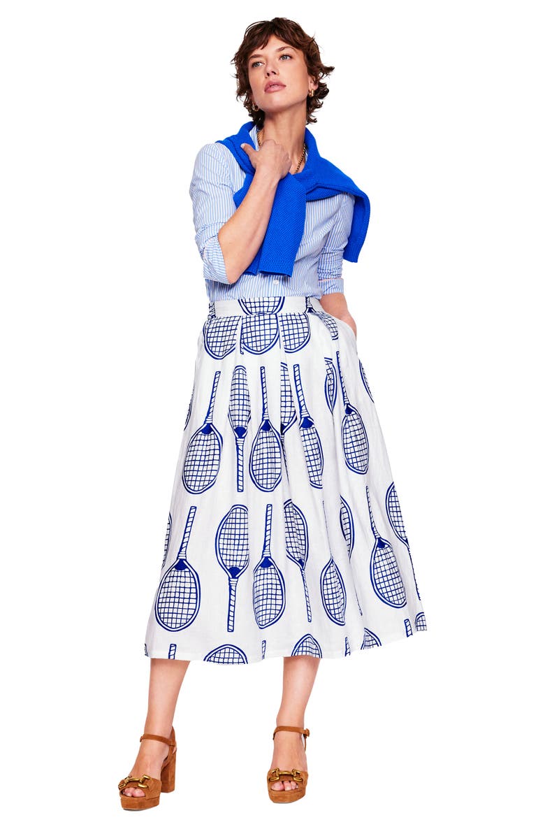 Boden Verity Linen Midi Skirt, Alternate, color, Ivory, Tennis