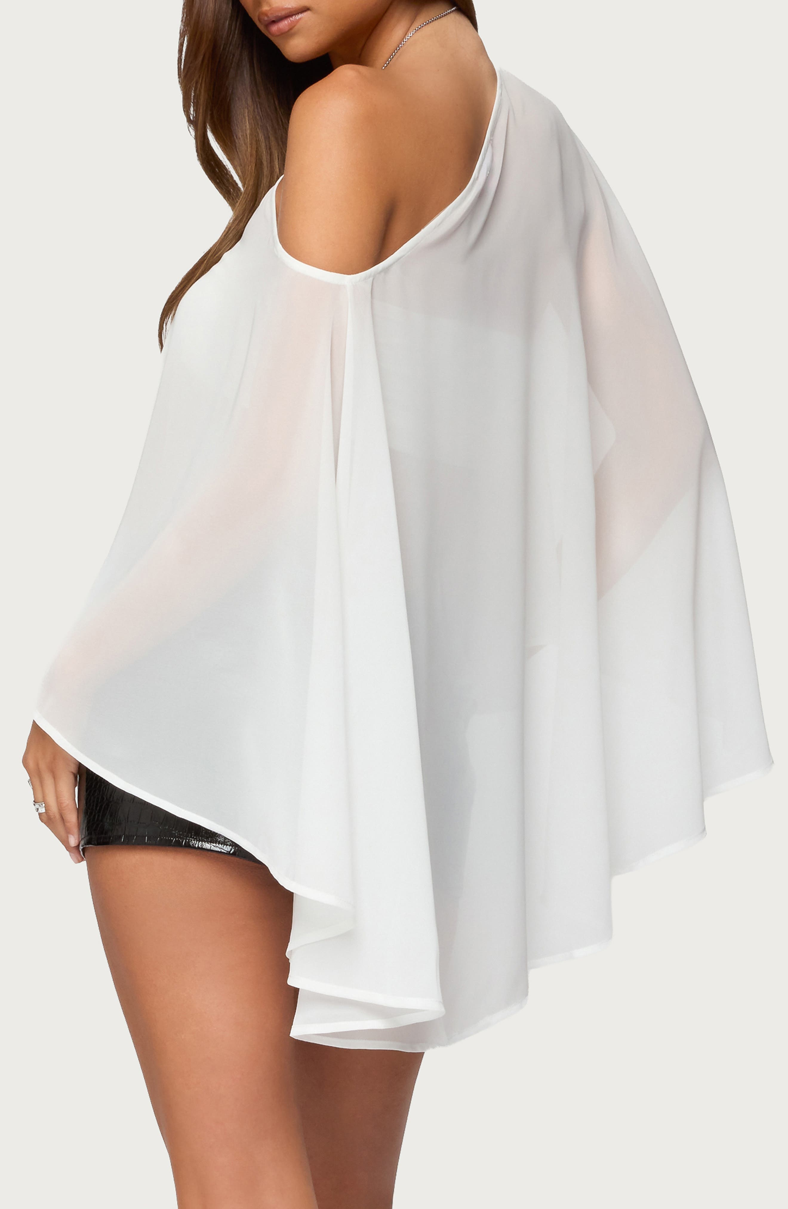 Sheer Chiffon One-Shoulder Poncho - image 2