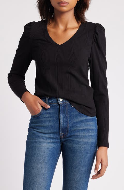 Puff Shoulder Rib Top