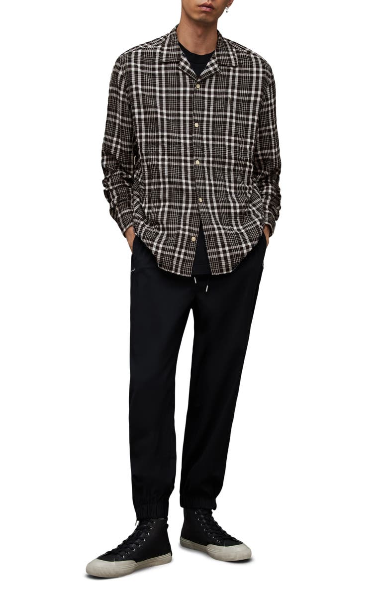 AllSaints Corvus Relaxed Fit Check Button-Up Shirt, Alternate, color, Jet Black