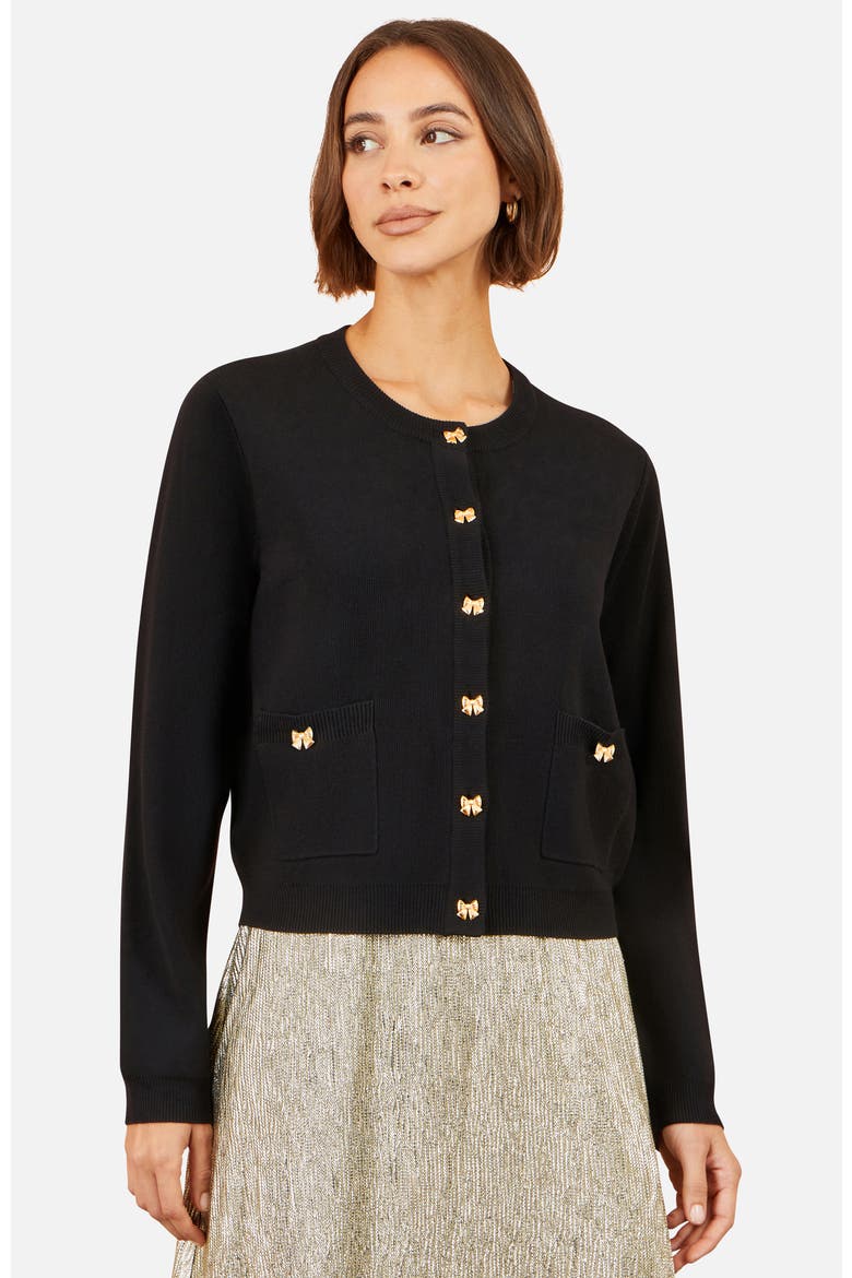 Bow Button Cardigan, Main, color, Black