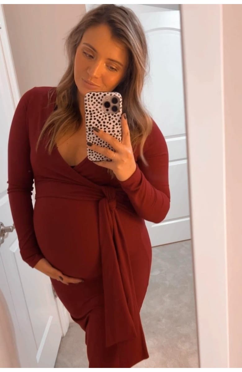 PinkBlush Ribbed Long Sleeve Wrap Dress, Alternate, color, Burgundy