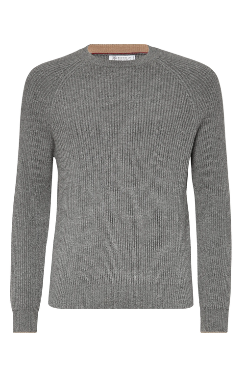 Brunello Cucinelli English Rib Knit Sweater In Dark Grey